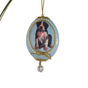 Vintage Handmade Boxer Puppy Dog Real Egg Christmas Ornament Blue